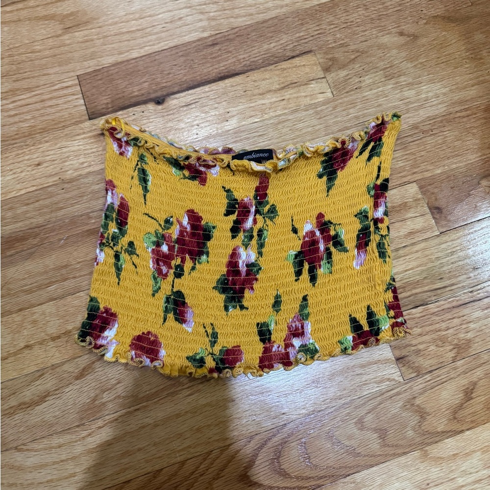 Yellow Floral Smocked Tube Top